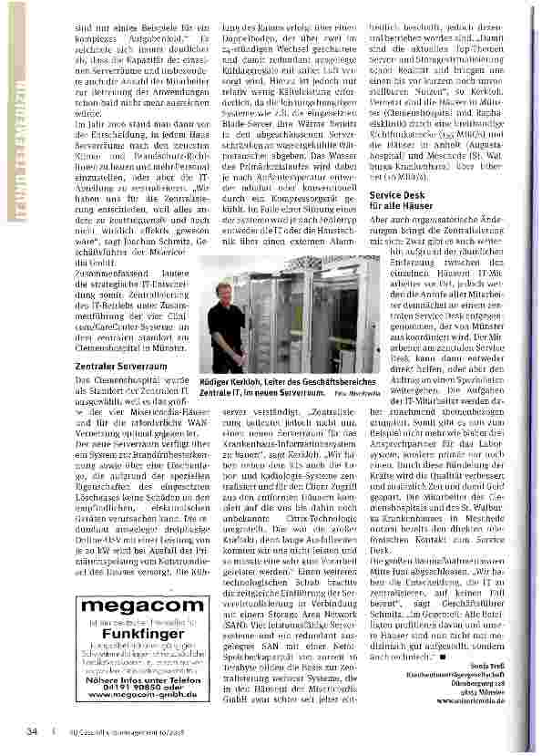 Vorschauseite 2: Vier Häuser-eine IT-Zentrale Die Misericordia GmbH hat ihre IT-Abteilungen zusammengelegt und modernisiert