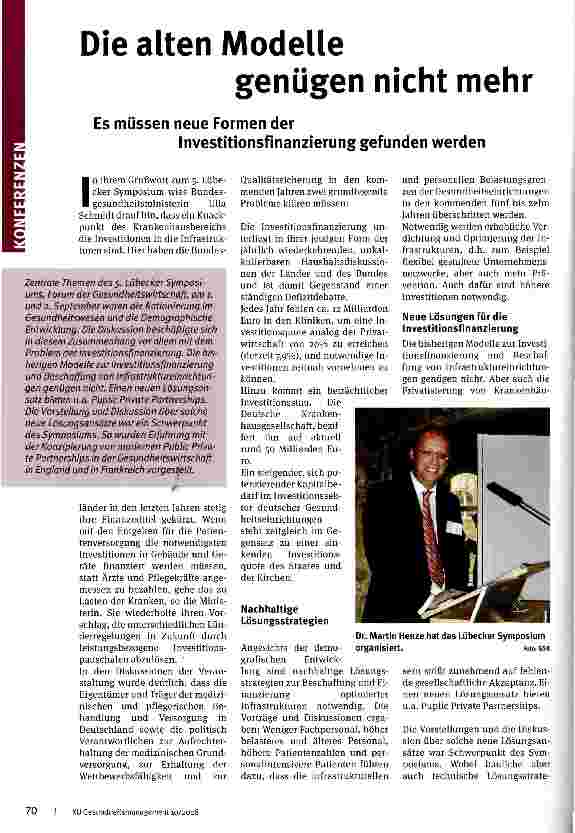 Vorschauseite 1: Die alten Modelle genügen nicht mehrEs müssen neue Formen der Investitionsfinanzierung gefunden werden