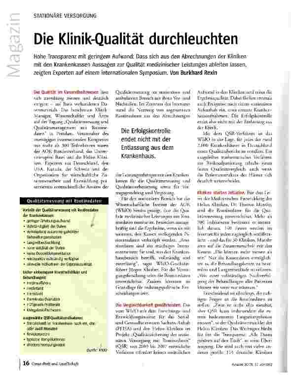 Vorschauseite 1: Die Klinik-Qualität durchleuchten
