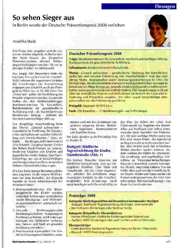 Vorschauseite 1: So sehen Sieger aus In Berlin wurde der Deutsche Präventionspreis 2008 verliehen