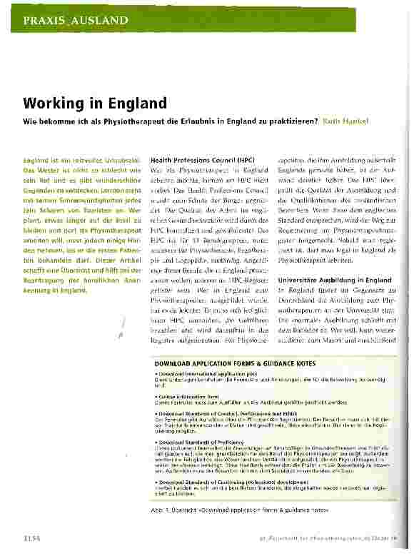 Vorschauseite 1: Working in England Wie bekomme ich als Physiotherapeut die Erlaubnis in England zu praktizieren?