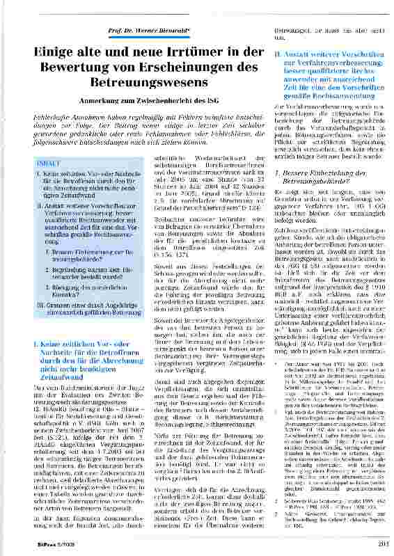 Vorschauseite 1: Einige alte und neue Irrtümer in der Bewertung von Erscheinungen des Betreuungswesens Anmerkung zum Zwischenbericht des ISG