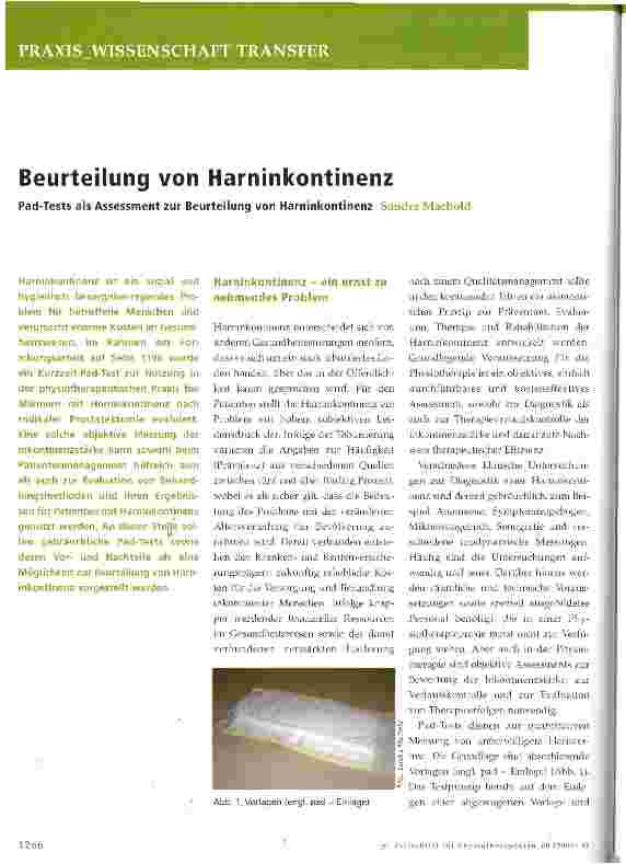 Vorschauseite 1: Beurteilung von HarninkontinenzPad-Tests als Assessment zur Beurteilung von Harninkontinenz