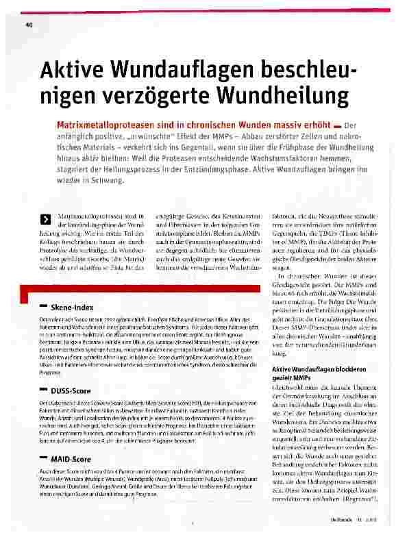 Vorschauseite 1: Aktive Wundauflagen beschleunigen verzögerte Wundheilung