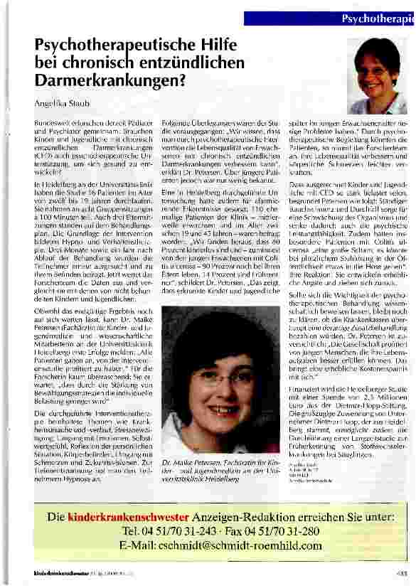 Vorschauseite 1: Psychotherapeutische Hilfe bei chronisch entzündlichen Darmerkrankungen?