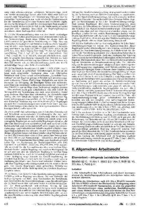 Vorschauseite 1: Elternteilzeit - dringende betriebliche Gründe