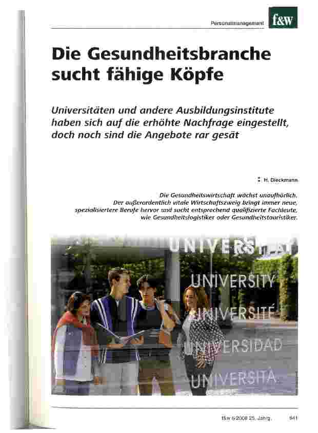 Vorschauseite 1: Die Gesundheitsbranche sucht fähige Köpfe