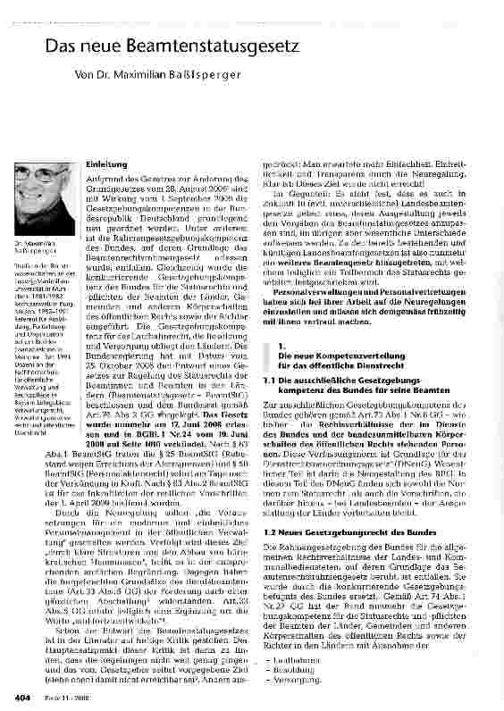 Vorschauseite 1: Das neue Beamtenstatusgesetz