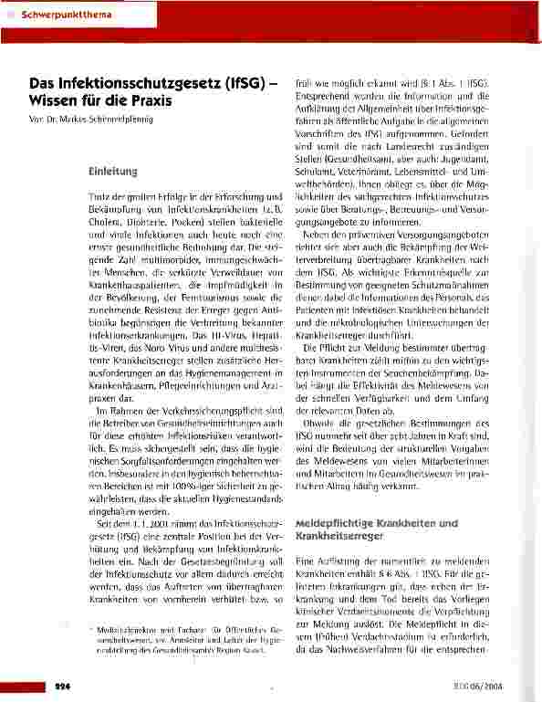 Vorschauseite 1: Das Infektionsschutzgesetz (IfSG) -Wissen für die Praxis