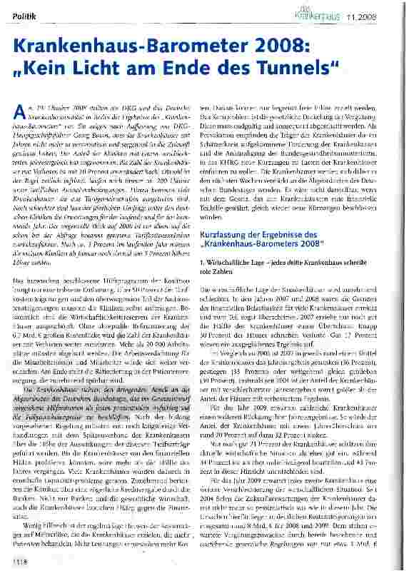 Vorschauseite 1: Krankenhaus-Barometer 2008: „Kein Licht am Ende des Tunnels