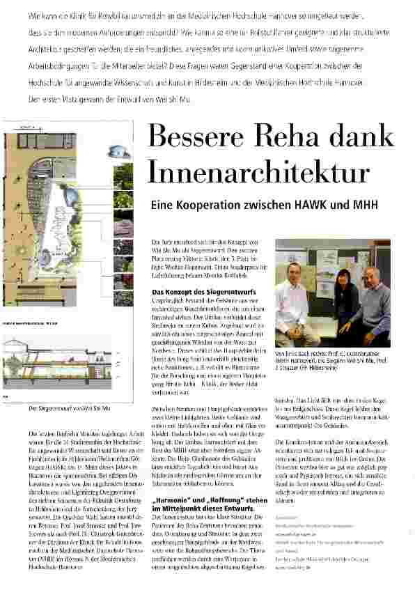Vorschauseite 1: Bessere Reha dank InnenarchitekturEine Kooperation zwischen HAWK und MHH