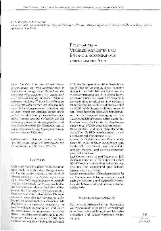 Vorschauseite 1: POLYTRAUMA -VERLETZUNGSMUSTER UND BEHANDLUNGSREGIME AUS CHIRURGISCHER SICHT