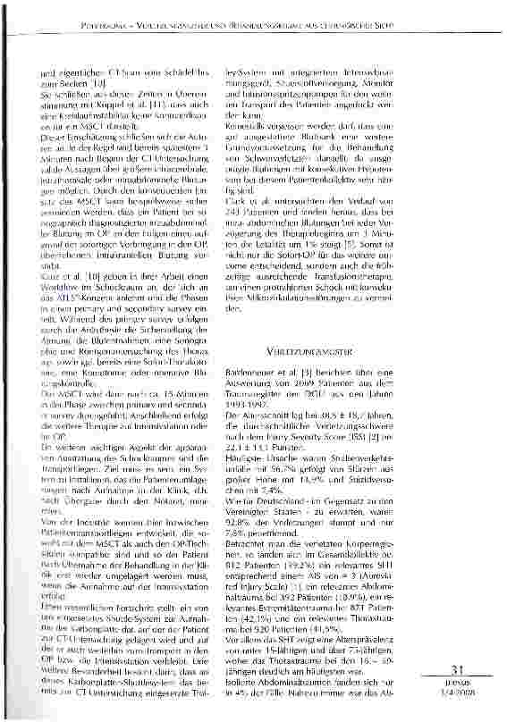 Vorschauseite 3: POLYTRAUMA -VERLETZUNGSMUSTER UND BEHANDLUNGSREGIME AUS CHIRURGISCHER SICHT