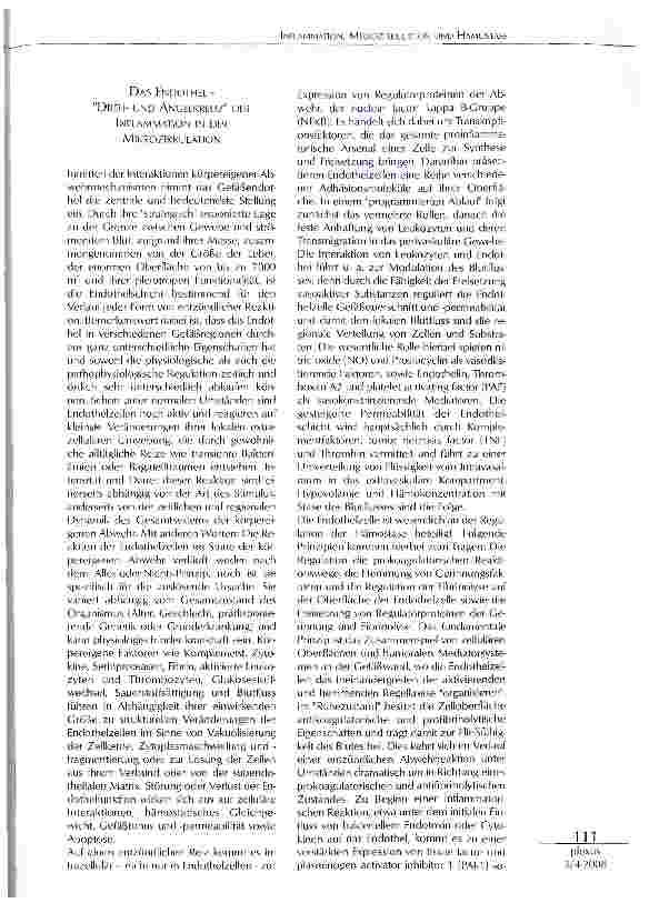 Vorschauseite 2: INFLAMMATION, MIKROZIRKULATION UND HÄMOSTASE: VON DER BALANCE ZWISCHEN ABWEHR UNDSCHÄDIGUNG DES SELBST