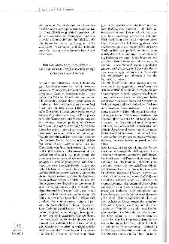 Vorschauseite 3: INFLAMMATION, MIKROZIRKULATION UND HÄMOSTASE: VON DER BALANCE ZWISCHEN ABWEHR UNDSCHÄDIGUNG DES SELBST