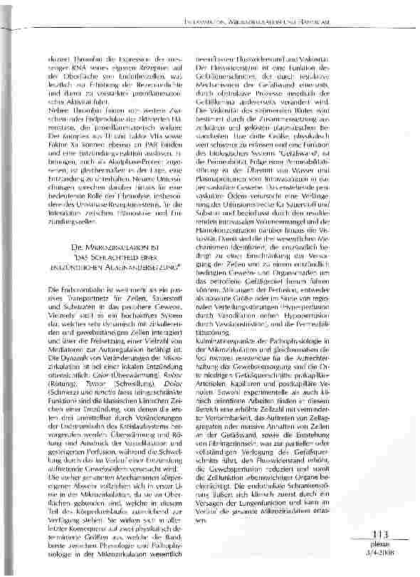 Vorschauseite 4: INFLAMMATION, MIKROZIRKULATION UND HÄMOSTASE: VON DER BALANCE ZWISCHEN ABWEHR UNDSCHÄDIGUNG DES SELBST