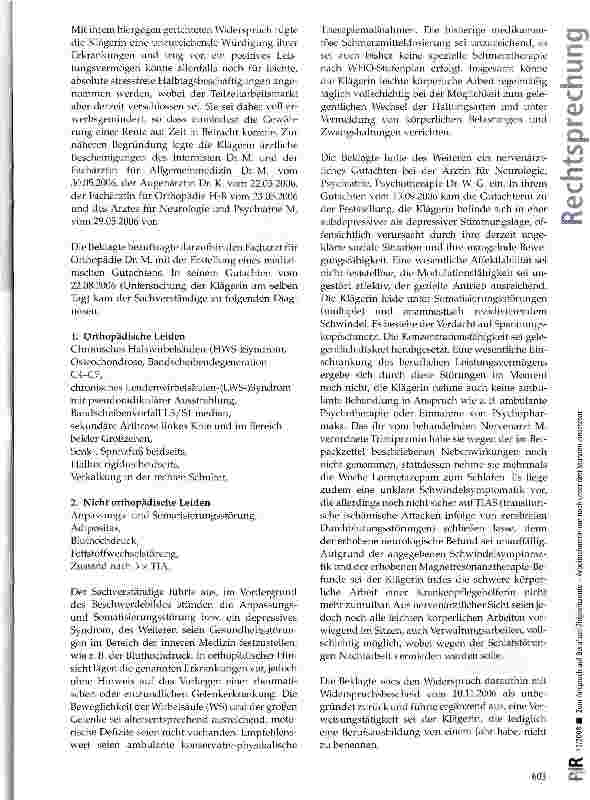 Vorschauseite 2: Zum Anspruch auf Berufsunfähigkeitsrente -Arbeitnehmerin nur noch unter drei Stunden einsetzbar