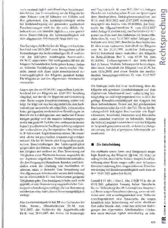 Vorschauseite 4: Zum Anspruch auf Berufsunfähigkeitsrente -Arbeitnehmerin nur noch unter drei Stunden einsetzbar