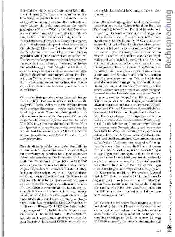Vorschauseite 6: Zum Anspruch auf Berufsunfähigkeitsrente -Arbeitnehmerin nur noch unter drei Stunden einsetzbar