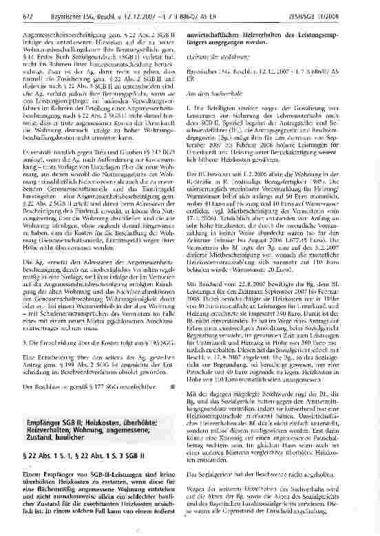 Vorschauseite 1: Empfänger SGB li; Heizkosten, überhöhte; Heizverhalten; Wohnung, angemessene; Zustand, baulicher