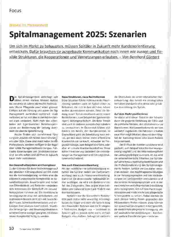 Vorschauseite 1: Spitalmanagement 2025: Szenarien