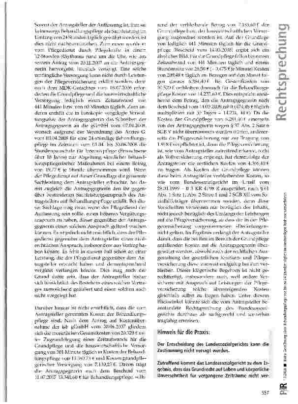 Vorschauseite 6: Keine Gewährung einer Behandlungspflege von bis zu 24 Stunden täglich im einstweiligen Rechtsschutzverfahren