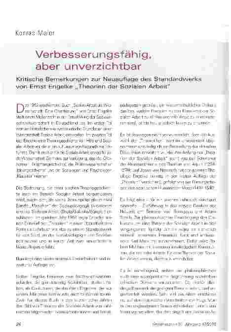 Vorschauseite 1: Verbesserungsfähig, aber unverzichtbarKritische Bemerkungen zur Neuauflage des Standardwerks von Ernst Engelke „Theorien der Sozialen Arbeit