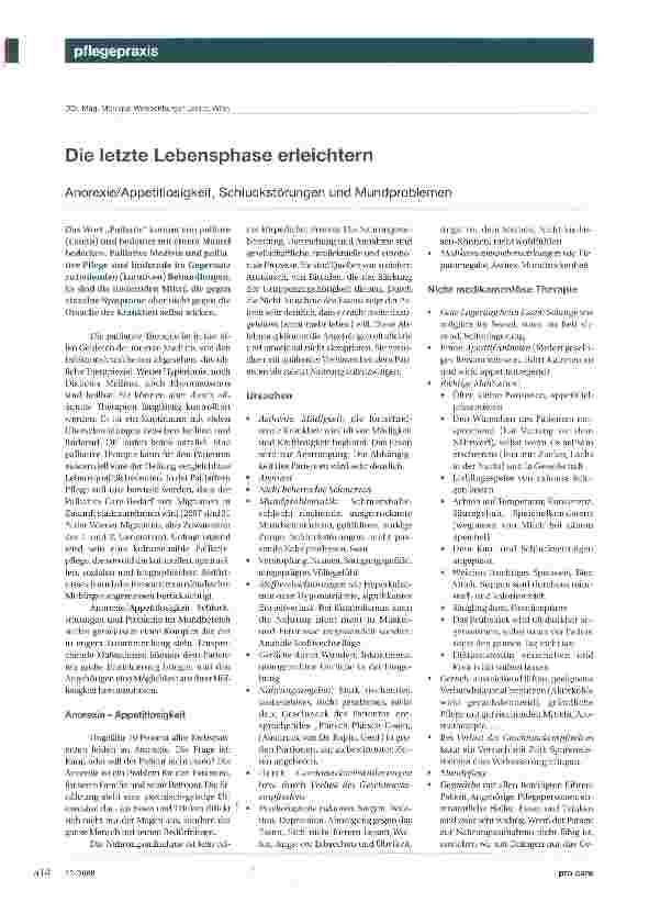 Vorschauseite 1: Die letzte Lebensphase erleichtern Anorexie/Appetitlosigkeit, Schluckstörungen und Mundproblemen