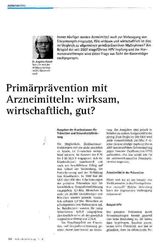 Vorschauseite 1: Primärprävention mit Arzneimitteln: wirksam, wirtschaftlich, gut?