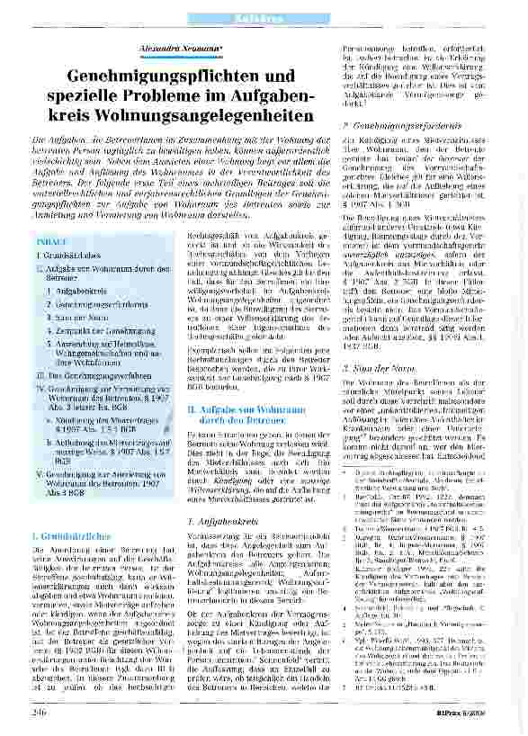 Vorschauseite 1: Genehmigungspflichten und spezielle Probleme im Aufgabenkreis Wohnungsangelegenheiten