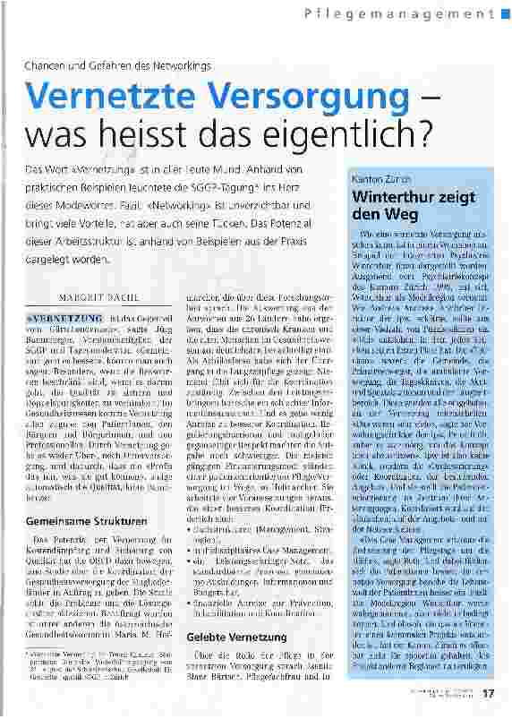 Vorschauseite 1: Vernetzte Versorgung - was heisst das eigentlich?