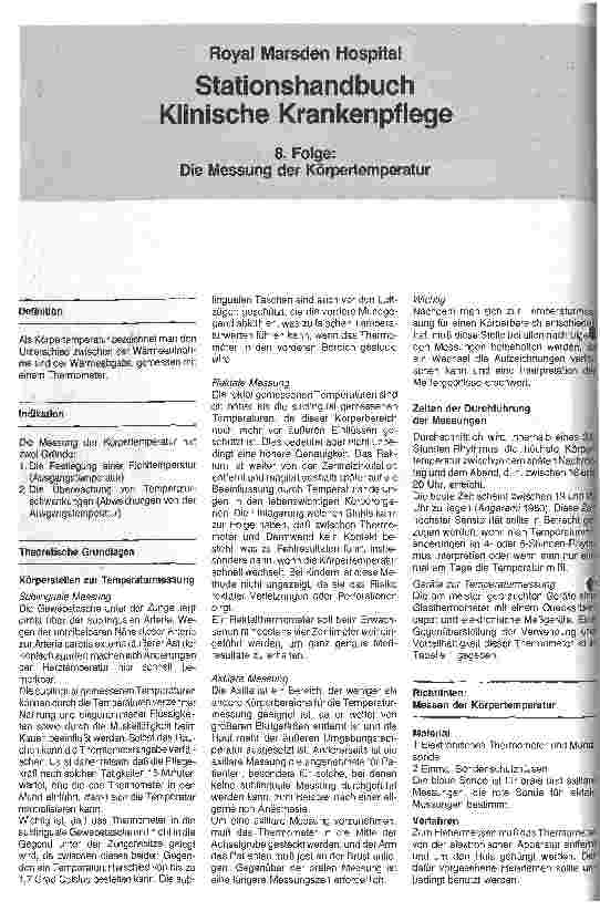 Vorschauseite 1: Stationshandbuch Klinische Krankenpflege 8. Folge: Die Messung der Körpertemperatur