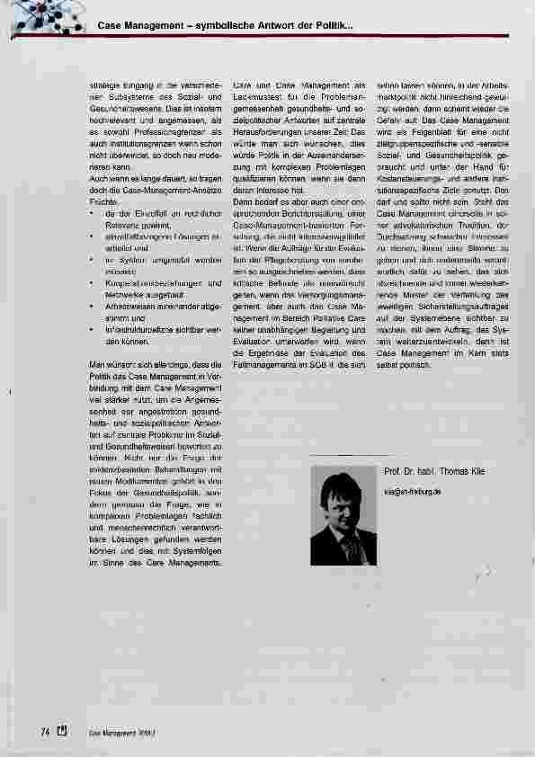 Vorschauseite 3: Case Management symbolische Antwort der Politik auf komplexe sozialpolitische Herausforderungen oder politischer Auftrag zur Weiterentwicklung des Systems?