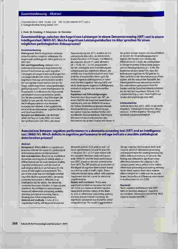 Vorschauseite 3: Zusammenhänge zwischen den kognitiven Leistungen in einem Demenzscreening (SKT) und in einem Intelligenztest (WAIS-IV)