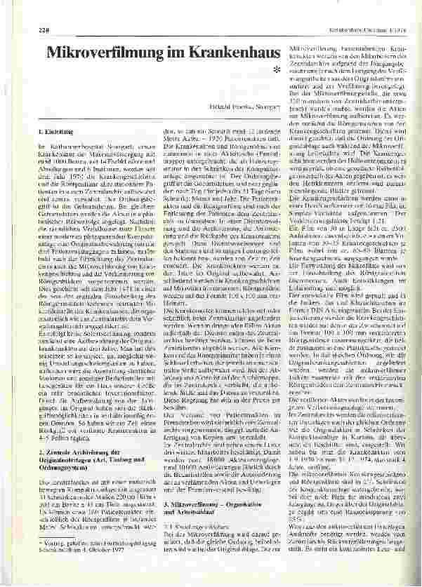 Vorschauseite 1: Mikroverfilmung im Krankenhaus