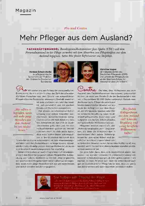 Vorschauseite 1: Mehr Pfleger aus dem Ausland?