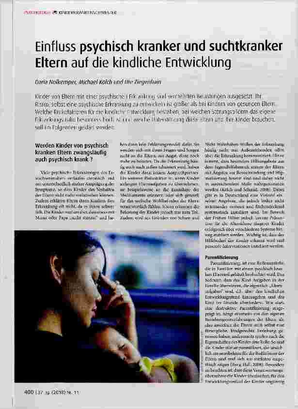 Vorschauseite 1: Einfluss psychisch kranker und suchtkranker Eltern auf die kindliche Entwicklung