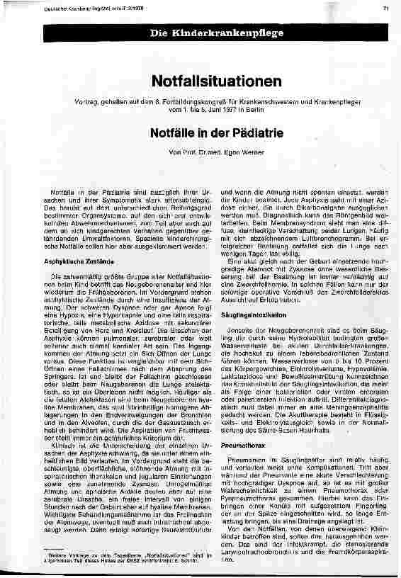 Vorschauseite 1: Notfallsituation - Notfälle in der Pädiatrie