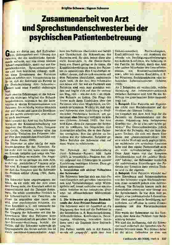 Vorschauseite 1: Zusammenarbeit von Arzt und Sprechstundenschwester bei der psychischen Patientenbetreuung