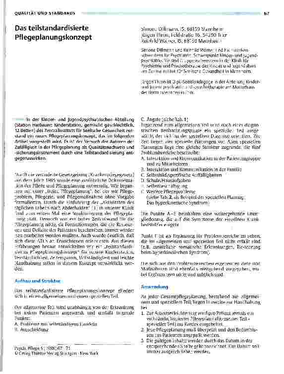 Vorschauseite 1: Das teilstandardisierte Pflegeplanungskonzept