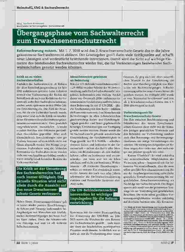 Vorschauseite 1: Übergangsphase vom Sachwaltrecht zum Erwachsenenschutzrecht