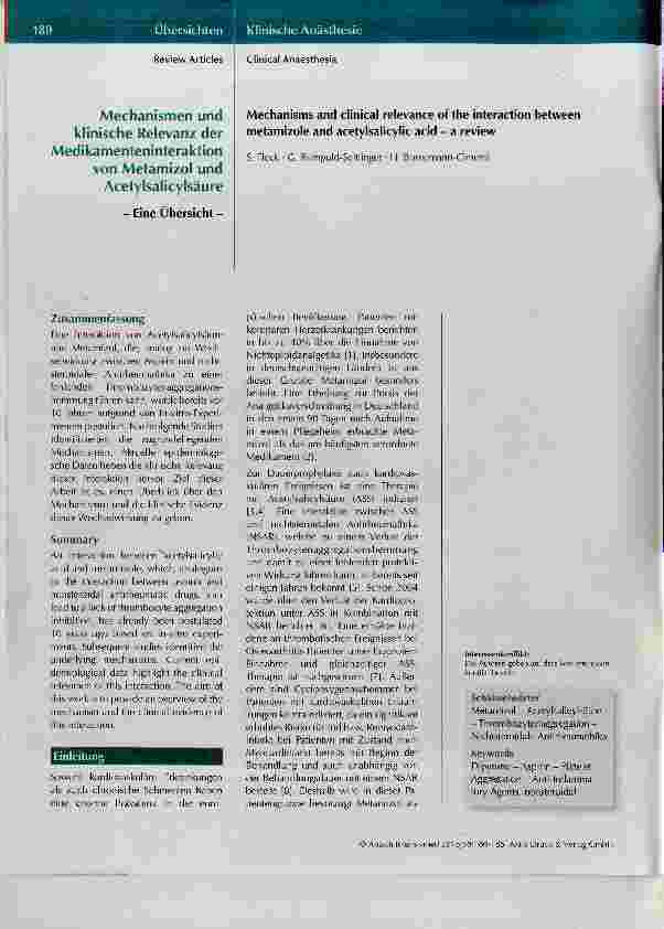 Vorschauseite 1: Mechanismen und klinische Relevanz der Medikamenteninteraktion von Metamizol und Acetylsalicylsäure
