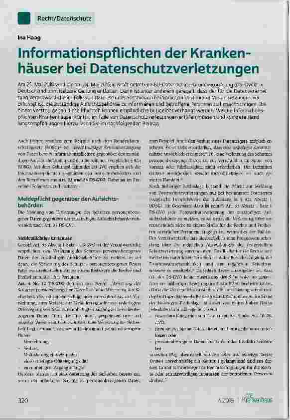 Vorschauseite 1: Informationspflichten der Krankenbei Datenschutzverletzungen