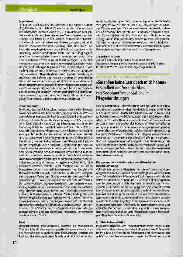 Vorschauseite 1: »Sie sollen keine Last durch mich haben«Gesundheit und Verletzlichkeit von Bewohner*innen stationärer Pflegeeinrichtungen