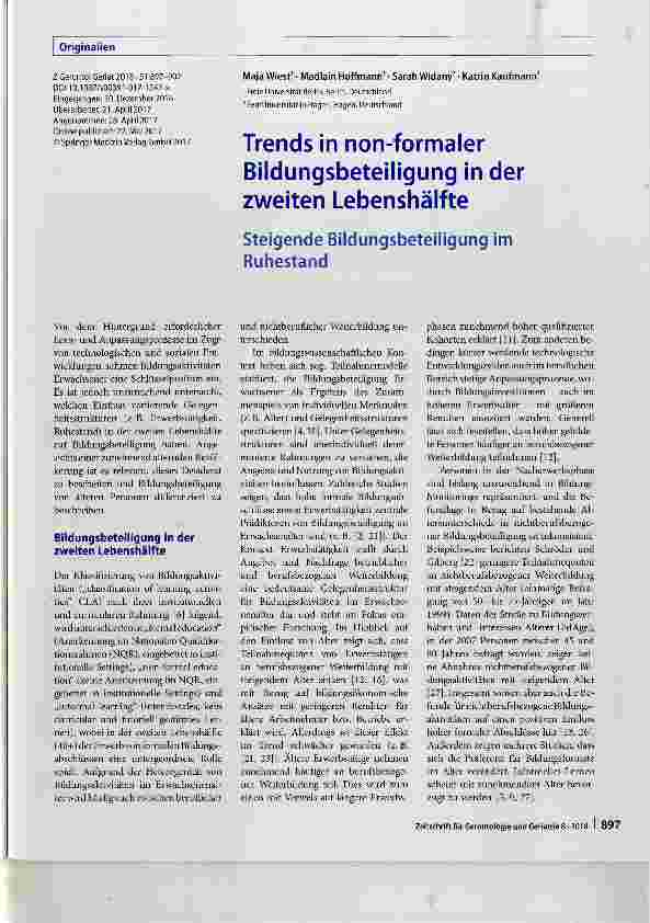 Vorschauseite 1: Trends in non-formaler Bildungsbeteiligung in der zweiten Lebenshälfte