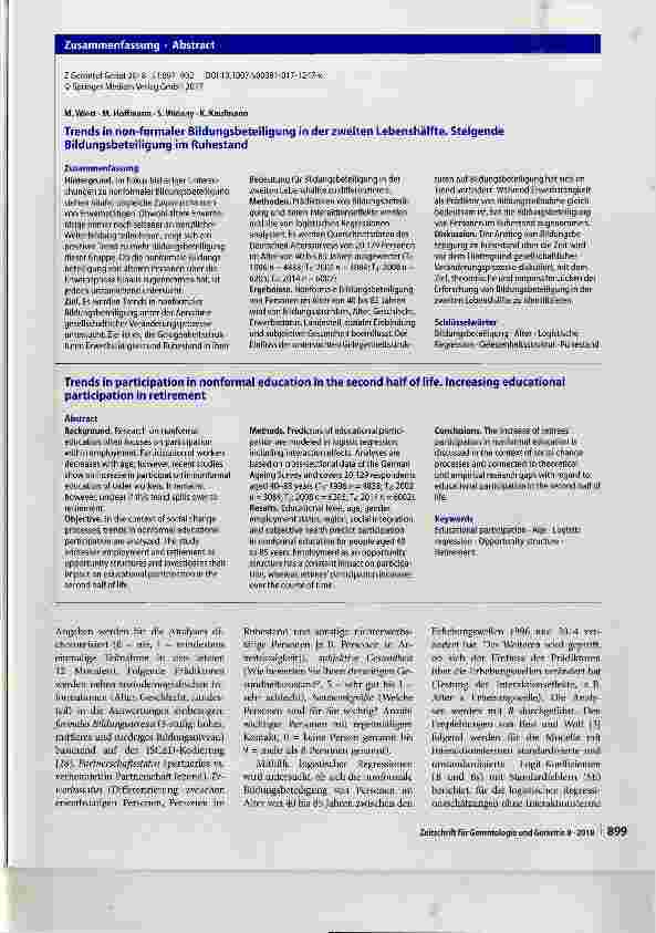 Vorschauseite 3: Trends in non-formaler Bildungsbeteiligung in der zweiten Lebenshälfte