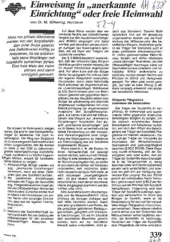 Vorschauseite 1: Einweisung in anerkannte Einrichtung oder freie Heimwahl