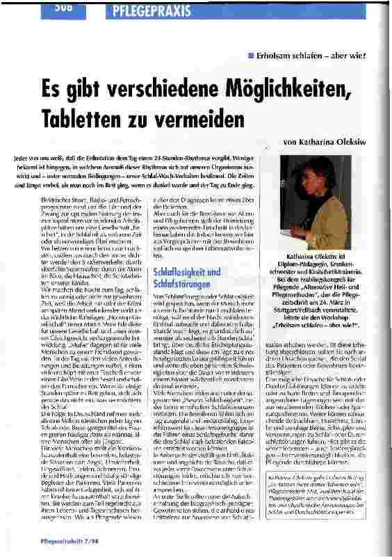 Vorschauseite 1: Erholsam schlafen - aber wie? Es gibt verschiedene Möglichkeiten, Tabletten zu vermeiden