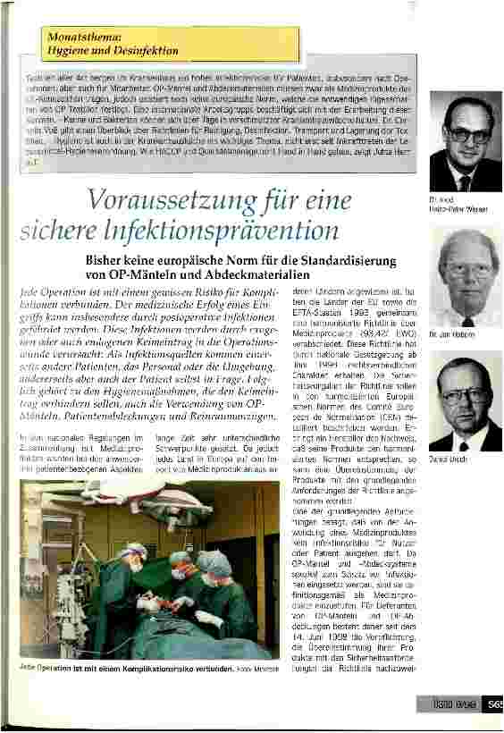 Vorschauseite 1: Voraussetzung für eine sichere Infektionsprävention Bisher keine europäische Norm für die Standardisierung von OP-Materialien