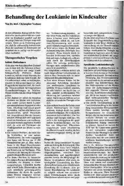 Vorschauseite 1: Behandlung der Leukämie im Kindesalter
